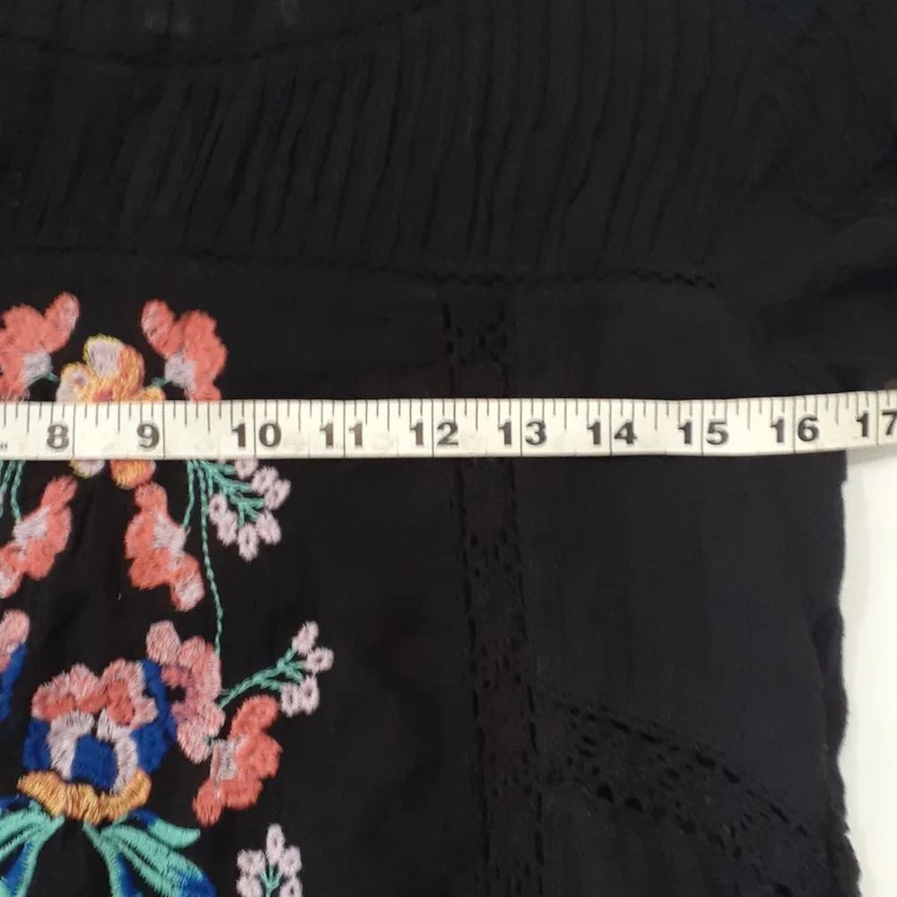 Free people black tunic embroidery floral Boho Festival   top size xs - Picture 8 of 16